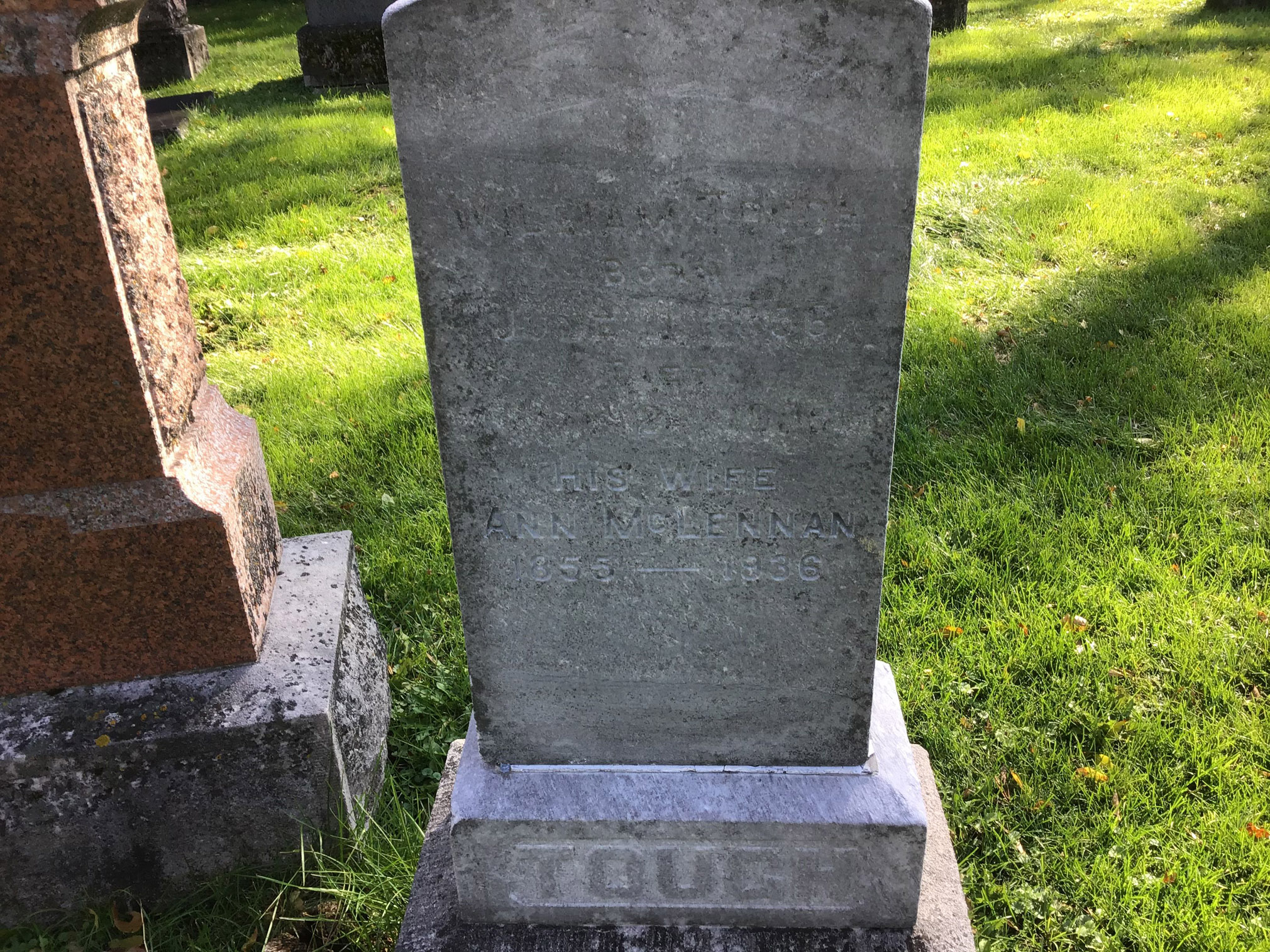 Photo of headstones/William Tough died 1908 MI Elmwood Cemetery Winnipeg
